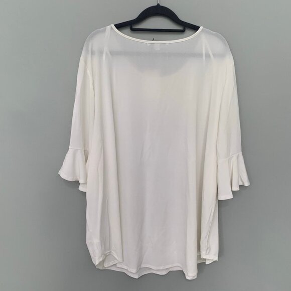 NEW Green Envelope white ruffle button sleeve detail stretchy pullover flowy top - Picture 7 of 10